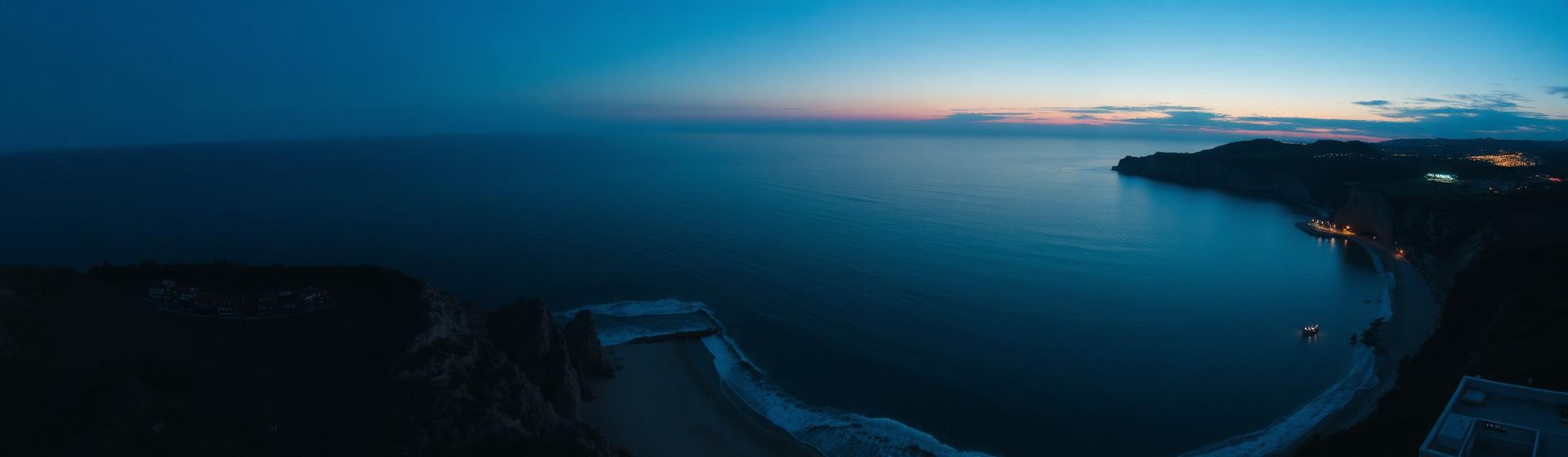 Panorama van de Algarve kust in de avond