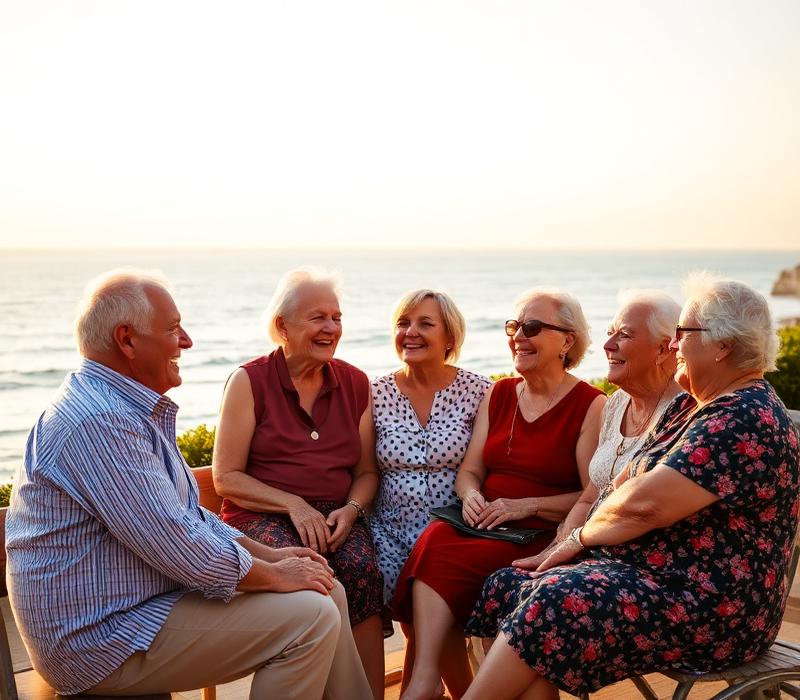 Groep overwinteraars geniet samen aan de kust